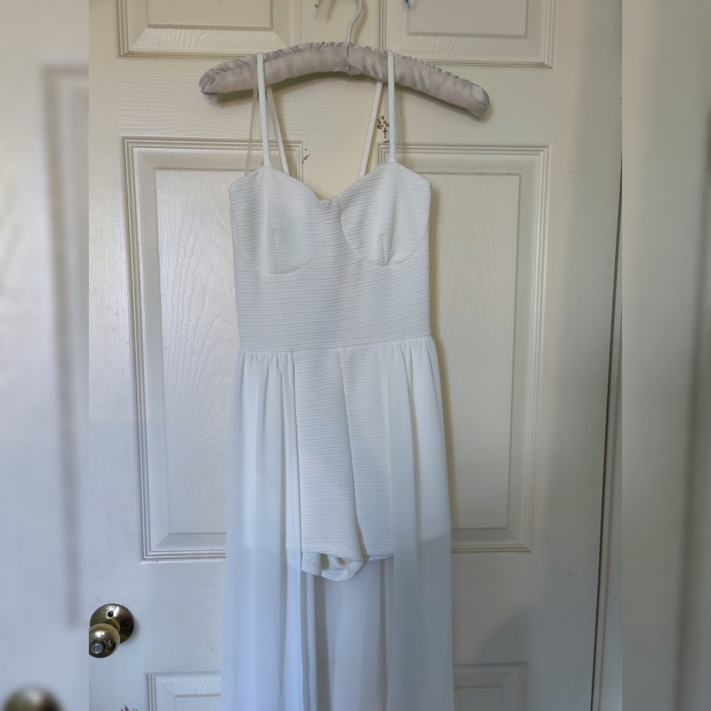 White Romper with Maxi Sheer Overlay